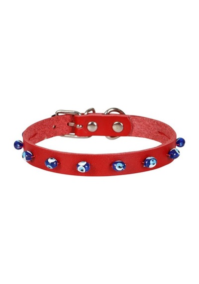 Cattie Boncuklu Deri Kedi Boyun Tasması L 1.2x25-29CM Kırmızı