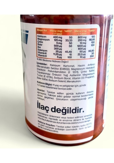 Kalsiyum Magnezyum Çinko Kompleksi D3 K Vitamini, Selenyum, Bakır, Bor İle 8'i 1 Arada Formül Kemik, Kas, Bağışıklık Ve Enerji Desteği 90 Tablet