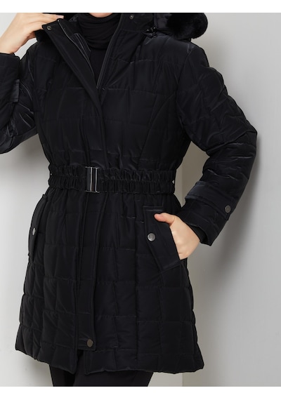 Eslemnur Nova Kumaş Şişme Mont 85cm Siyah