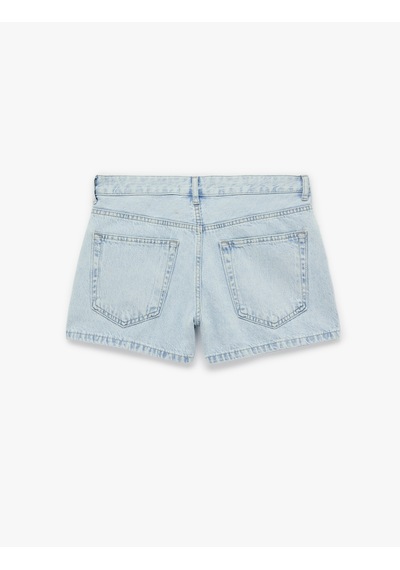 Koton Pamuklu Nakış Detaylı Regular Fit Mini Denim Şort Açık İndigo 6sal40275md