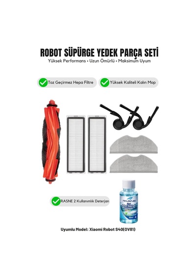 Robot Vacuum S40 Ov81 İle Uyumlu 1 Ana Fırça 2 Yan Fırça 2 Filtre 2 Mop 1 Deterjan 3.0