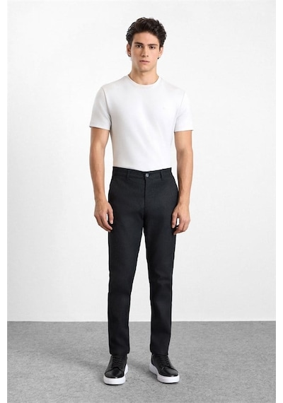 Süvari Siyah Slim Düz Armürlü Normal Bel Casual Pantolon Spn2020500019-s09