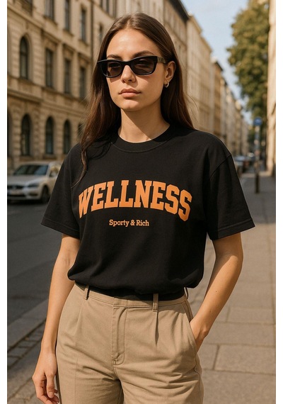 Kadın Basic T-shirt Oversize Crop Rahat Kalıp Baskılı Tişört %100 Pamuk Kısa Kollu Tişört SIYAH