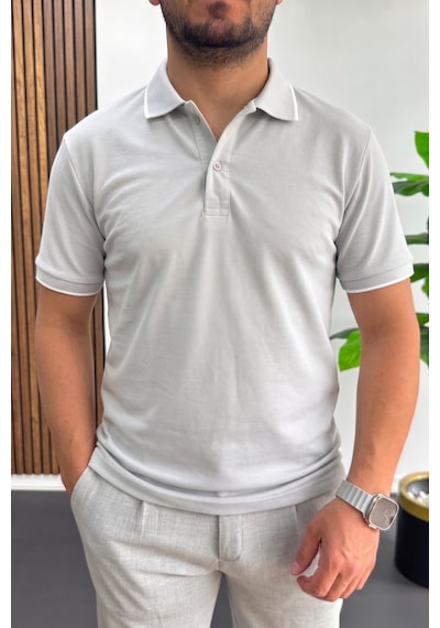 Erkek Soft Kumaş Polo Yaka Tişört Gri Edw506