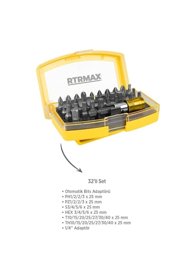 Rtrmax RTX1820SET Şarjlı Darbeli Matkap + Bits Uç + Kemer Klipsli Adaptör Seti + Uç Tutucu + Eldiven 4'lü Set