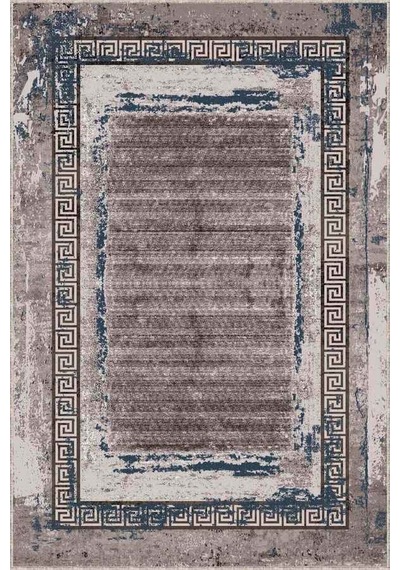 Bej Mavi Modern Klasik Kaymaz Tabanlı Dekoratif Halı Ar216n11 Bej - Mavi
