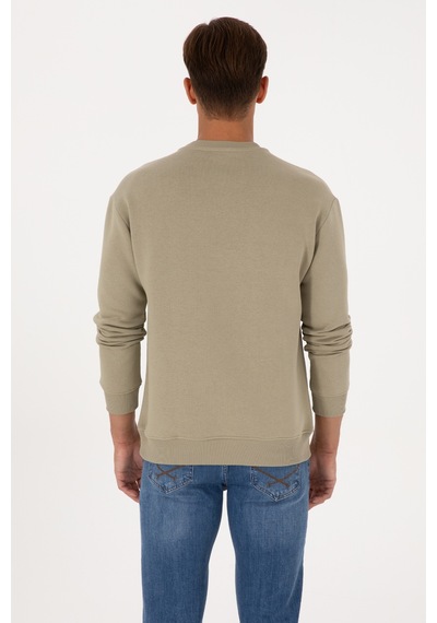 U.S. Polo Assn. Erkek Comfort Fit Bisiklet Yaka Şardonlu Açık Haki Basic Sweatshirt 50313757-VR183