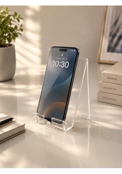 Telefon Standı 8x10 Cm Masaüstü Dikey Destek Tüm Telefon Modelleri İle Uyumlu - 5 Adet Şeffaf