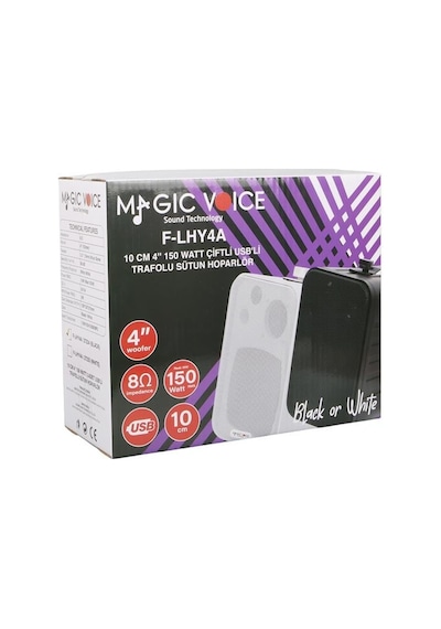 Magicvoice F-lhy4a 4" 10 Cm Hat Trafolu Duvar Tipi Sütun Hoparlör 10w Rms / 150w Peak - Mp3 Usb Uyumlu Çiftli Takım Set - Siyah