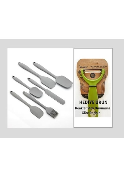 6'li Silikon Mutfak Spatula Seti, Bpa İçermez, Yüksek Isıya Dayanıklı, Gri Renk, Hediye Soyacak İle Diğer