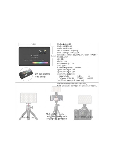 Hymark Rgb-cl120 Led Video Fotoğraf Dolgu Işığı 9000k Lcd Ekran 20 Efekt Dslr Vlog Canlı Yayın Işığı Çok Renkli