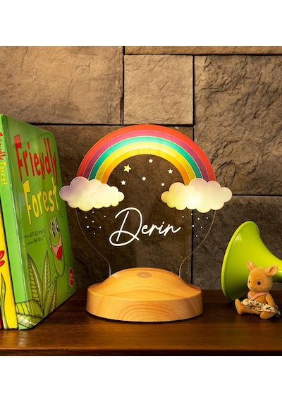 Sevgi Lambası Gökkuşağı Kız Çocuk Rainbow Kişiye Özel Doğum Günü Led Gece Lambası