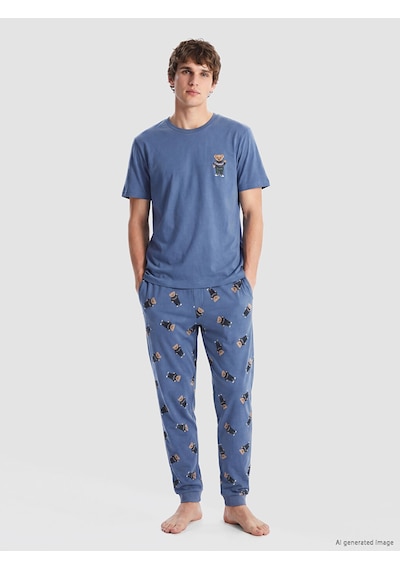 Lc Waikiki Lc Waıkıkı İndigo Regular Fit Baskılı Erkek Pijama Takım