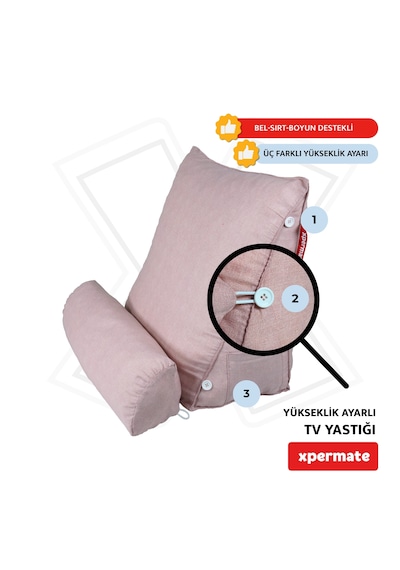 Xpermate Sırt, Bel, Boyun Destekli TV Okuma Yastığı Ameliyat Sonrası Pembe