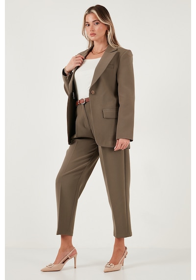 Lela Regular Fit Kruvaze Yaka Kemerli Blazer Bayan Ceket 6839367 Haki