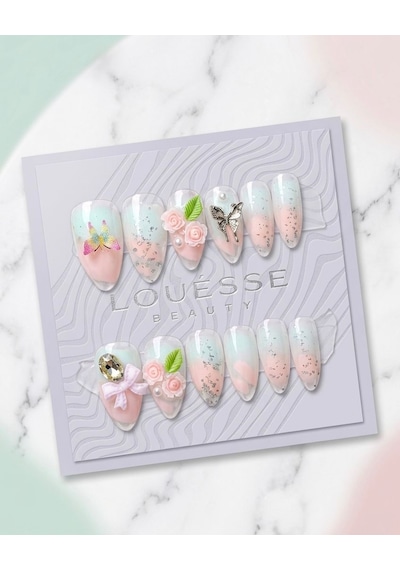 Louésse Blossom Fairy Takma Tırnak 12 Li Pastel Çiçekli Kelebekli Bahar Nail