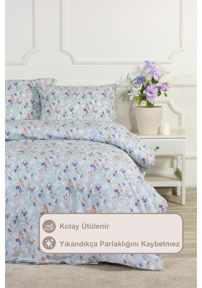Elart Floret Nevresim Takımı Çift Kişilik Lastikli Çarşaf 200x220 Cm Yeşil Yeşil