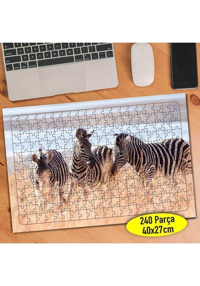 Afrikada Zebra Hayvanlar 240 Parça Puzzle Yapboz Tablo-70630364