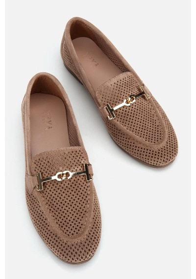 Yaya Kadın Vizon Süet Tokalı Zımba Detaylı Loafer