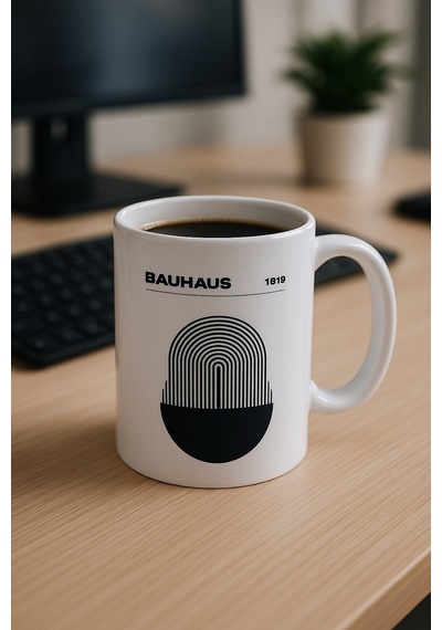 Bauhaus Esintisi Seramik Kupa Beyaz - Çok Renkli