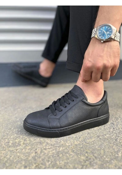 Jy165 Elite Bağcıklı Cilt Erkek Günlük Sneaker Ayakkabı Cst - Siyah Siyah