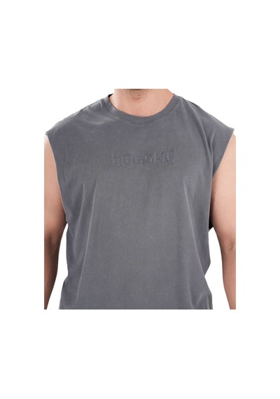Kingsize Nutrition Kingsize Darksteel Antik Yıkamalı Kolsuz T-shirt Füme