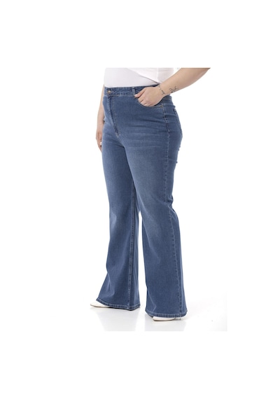 Disentis Büyük Beden Yüksek Bel İspanyol Paça Mavi Denim Pantolon-mavi Mavi