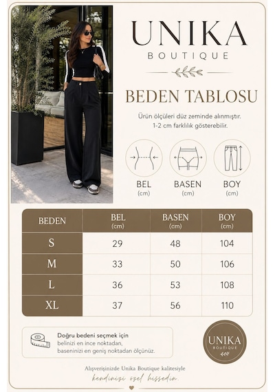 Unika Boutique Kadın Yüksek Bel Pileli Düğme Detaylı Bol Kesim Likralı Palazzo Kumaş Pantolon Lacivert