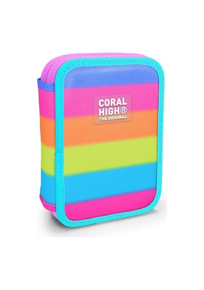 Coral High Kids Renkli Çizgili Çift Katlı Kalem Çanta 11140 Çok Renkli