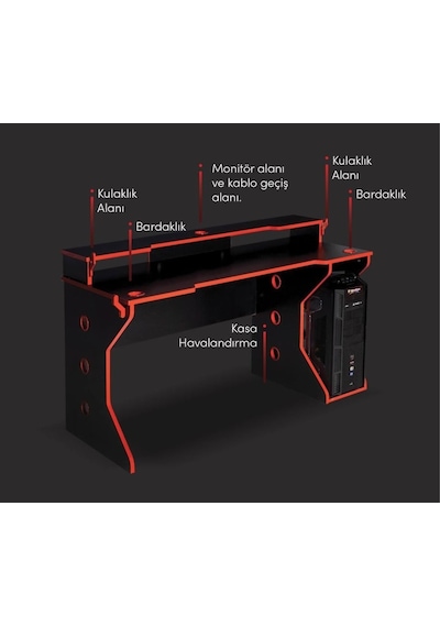 Nesseshop Atlantix E-Spor Oyuncu Masası Dekoratif Ve Kullanışlı Siyah
