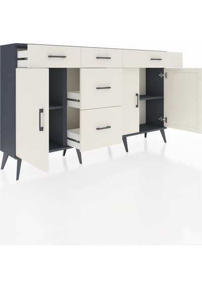 Arges Konsol 2 Raflı 5 Çekmeceli 3 Kapaklı 176x30x99 Antrasit-aytaşı Aytası - Antrasıt