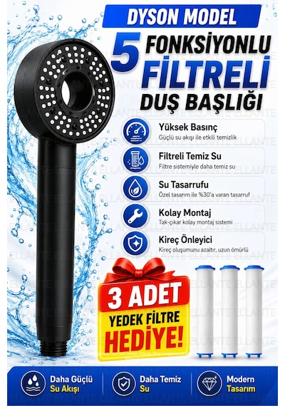 Yeni Nesil 5 Fonksiyonlu Filtreli Duş Başlığı Yüksek Basınçlı Pp Pamuk Filtreli Su Tasarruflu Kireç Çok Renkli