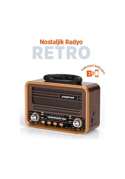 Polosmart Fs121 Nostaljik Radyo Bluetooth 5.3 Fm Am Sw Usb Tf Kart Girişli Şarjlı Retro Radyo