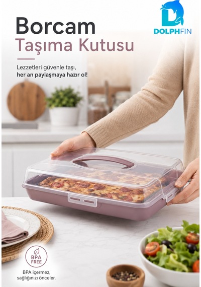 Kapaklı Borcam Taşıma Kutusu Kilitli Saplı Kek Börek Pasta Ve Fırın Kabı Taşıma Kabı Çok Renkli