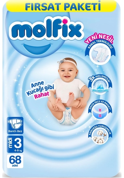 Molfix Bebek Bezi Fırsat Paketi 3 Beden 4 - 9 Kg 68 Adet