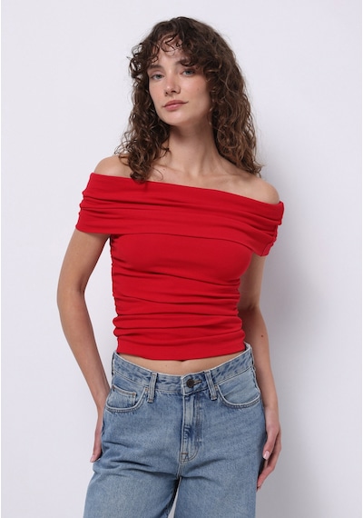 Colins Slim Fit Kayık Yaka Düz Kadın Kirmizi Kolsuz Tişört Cl1074596 Q1.v1 Red Kırmızı
