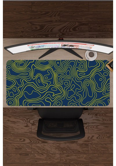 Sarı Lacivert 90x40 Xxl Taraftar Gaming Oyuncu Mouse Pad Kaymaz Taban Büyük Fare Altlığı Topography