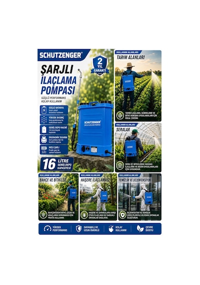 Şarjlı Sırt Tipi İlaçlama Pompası Akülü 16 Lt Makinesi Pro Turbo Tazikli Sch-2030w Mavi