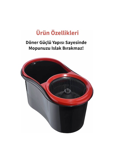 Grimorlife Turbo Star Black Microfiber Döner Başlıklı Temizlik Seti Büyük Boy Mop 13 Lt.+yedek Mop Hediyeli