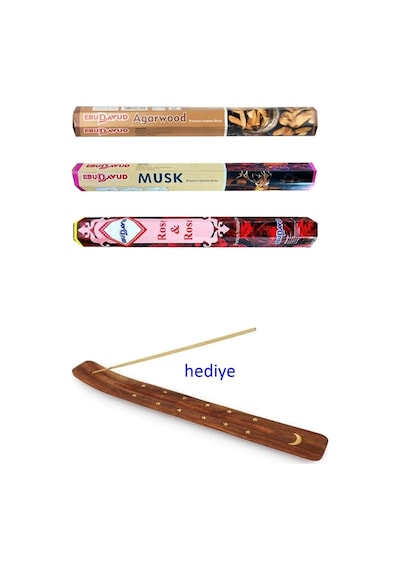 Tedar 3 Paket 20 Çubuklu Tütsü Musk - Wood - Red Rose - Kayık Hediyeli Najmaddin