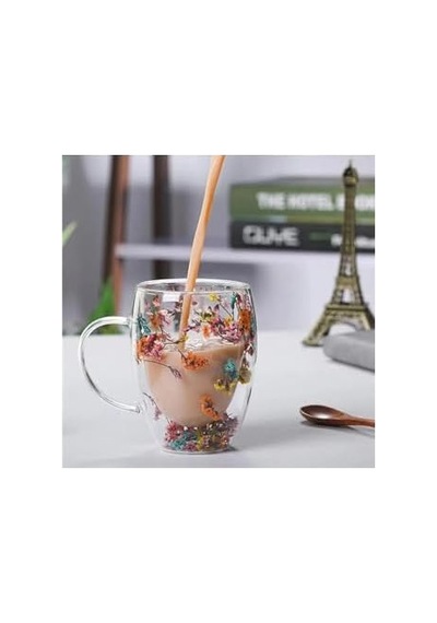 350 Ml Isıya Dayanıklı Borosilikat Çift Çidarlı Flower Cup Bardak Çiçekli Kahve Sunum Bardağı Aeropress