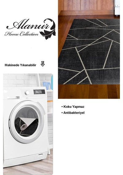 Dekoreko Kaymaz Taban Djt Mutfak Halısı Trend Modern 717 Siyah