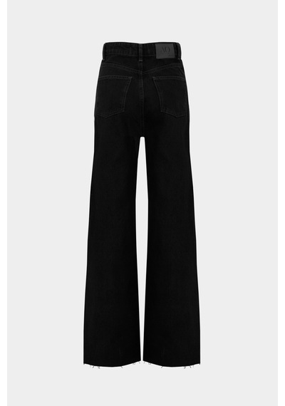 Açelyaokcu High Waist Wide Leg Kar Yıkama Geniş Paça Dikişsiz Jean Siyah