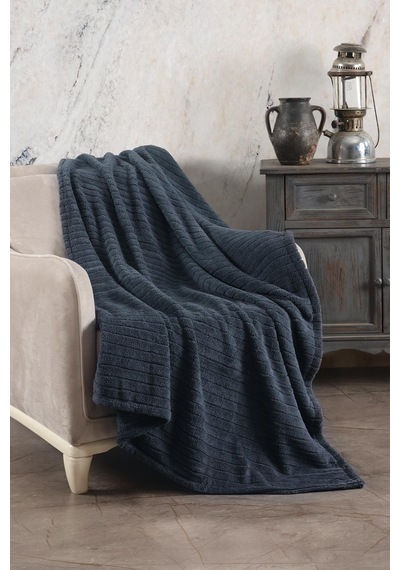 Zeynep Tekstil Cotonila Comfy Çizgili Wellsoft Tv Battaniyesi Antrasit 110 x 180