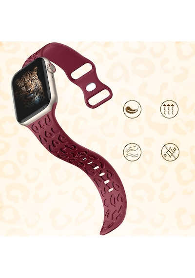 Apple Uyumlu  Watch  44 45 46mm Leopar Desenli Yumuşak Silikon Kordon Seri 2 3 4 5 6 Se 7 8 9 10