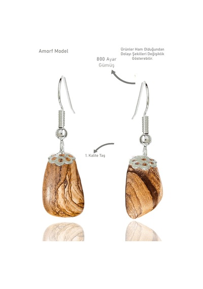 Sertifikalı Amorf Model Ham Kahverengi Jasper Taşı Küpe Çok Renkli