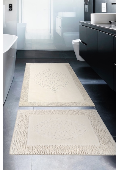 Tiffany 2'li Pamuklu Klozet Takımı, Krem Banyo Paspas Seti 60 x 100 / 50 x 60 CM Krem