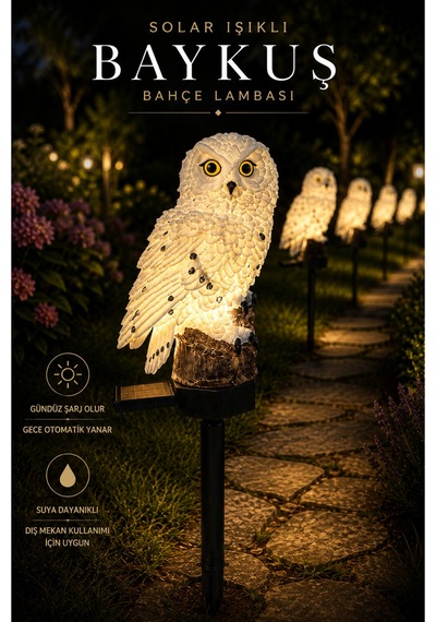 Solar Işıklı Baykuş Bahçe Lambası Güneş Enerjili Led Bahçe Aydınlatma Suya Dayanıklı 42 Cm