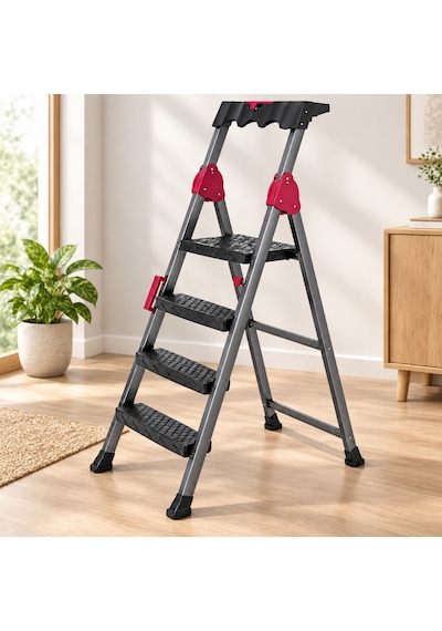 3+1 Basamaklı Metal Merdiven - 150 Kg Taşıma Kapasiteli