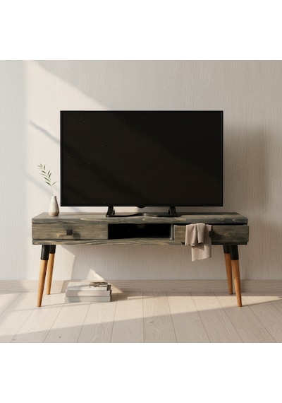 Masif Ahşap Tv Ünitesi 120 Cm İskandinav Stil, Doğal, 2 Çekmeceli Ve 1 Raflı Modest Tv-120 An Antrasit Masif Ahşap Tv Ünitesi 120 Cm İskandinav Stil, Doğal, 2 Çekmeceli Ve 1 Raflı Modest Tv-120 An Antrasit